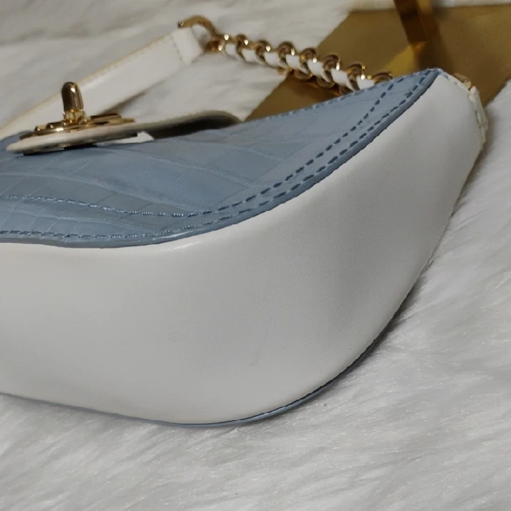 Michael Kors Croc-Embossed Blue & White Shoulder Bag - Picture 8 of 16